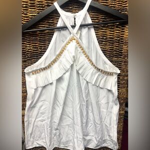 Ramy Brook- New York, Halter top, White with tan beads, Size:Medium, Pre-Owned‎